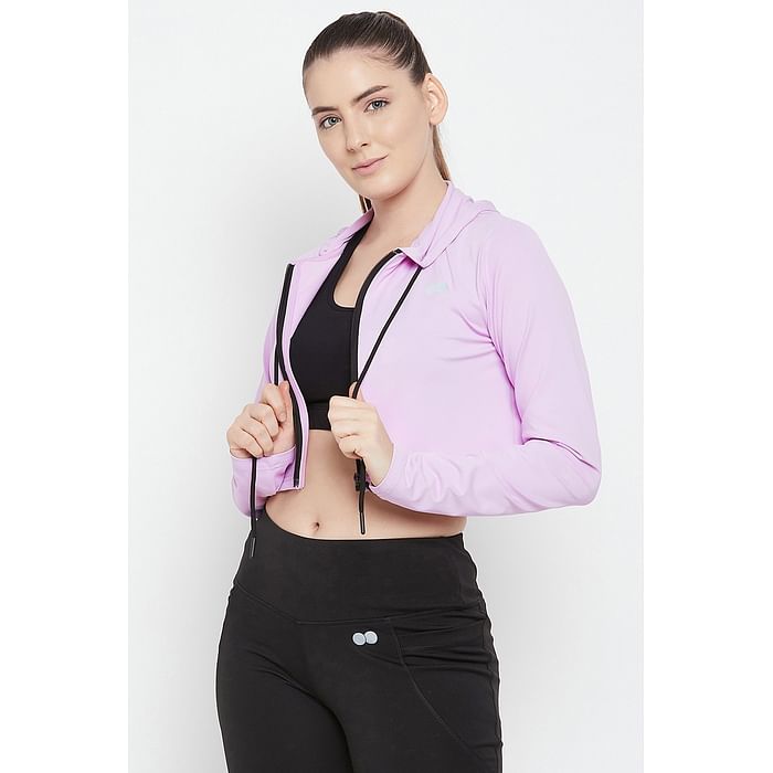 

Clovia Comfort-Fit Crop Hoodie in Lavender - AT0162P12