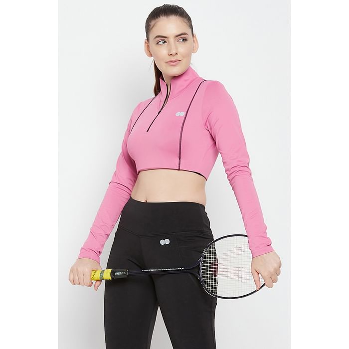 

Clovia Snug Fit Active Crop Top in Rose Pink - AT0165P22, Light pink