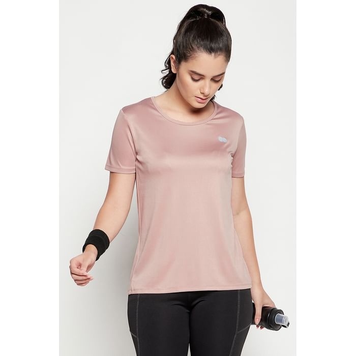 

Clovia Comfort-Fit Active T-shirt in Peach Colour with Centre Back Slit - AT0168P34, Teal
