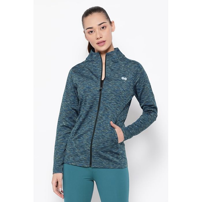 

Clovia Comfort-Fit Active Jacket in Navy with Melange Effect - AT0171A08