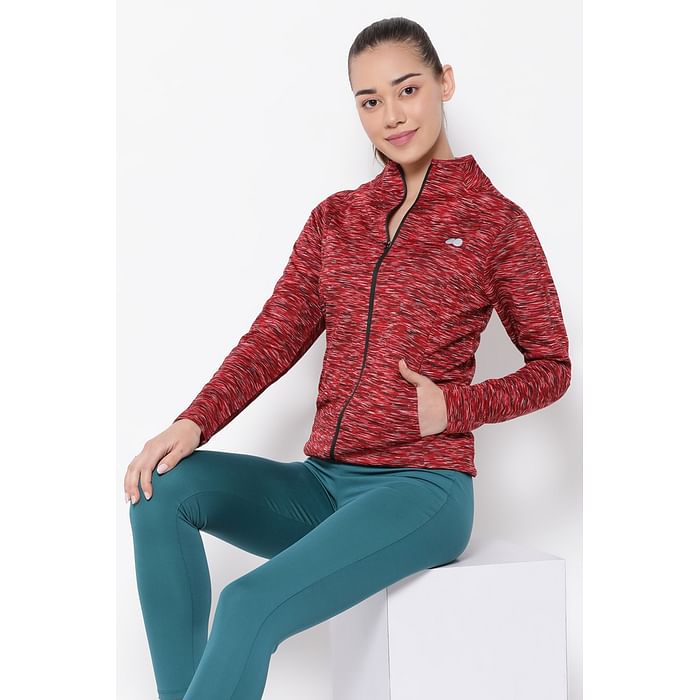 

Clovia Comfort Fit Active Jacket in Maroon with Melange Effect - AT0171P09