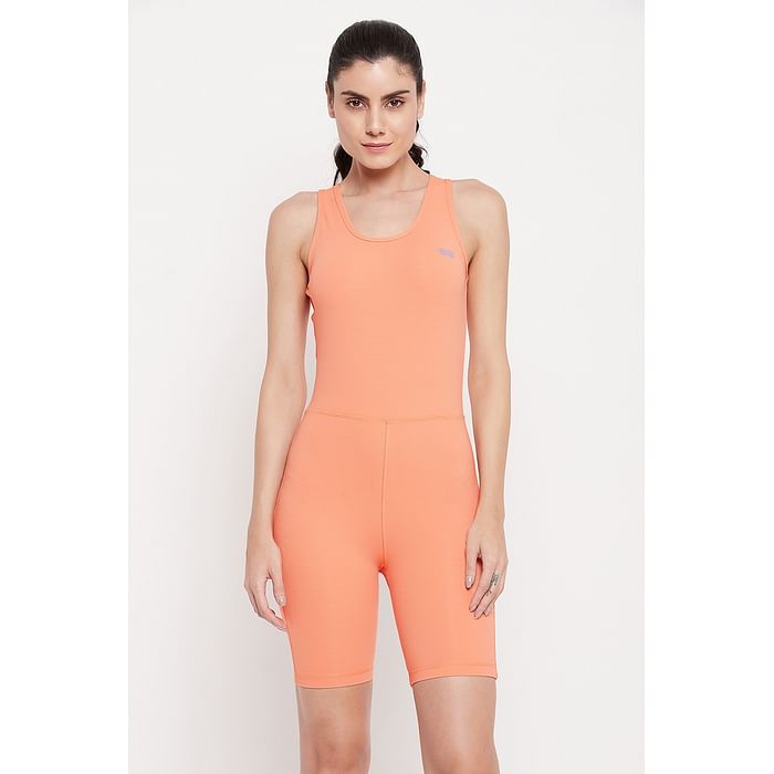 

Clovia Snug Fit Sleeveless Bodysuit in Orange Colour - AT0180P16