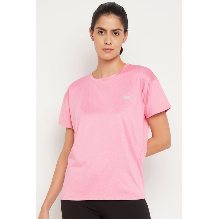 

Clovia Comfort Fit Active T-shirt in Bubblegum Pink - AT0182P22, Light pink