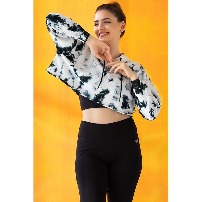 

Clovia Comfort Fit Tie-Dye Print Cropped Hoodie in Light Grey - AT0184P01
