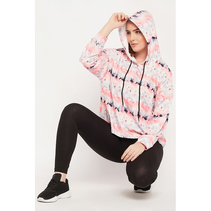 

Clovia Comfort Fit Tie-Dye Print Active Hoodie in Peach Colour - AT0185P34