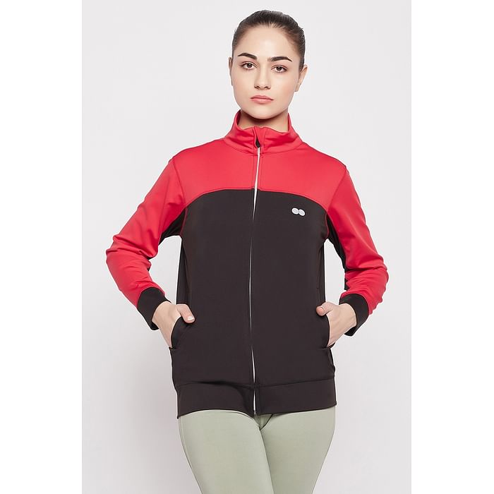 

Clovia Comfort-Fit Active Jacket in Black with Red Panels - AT0196P13