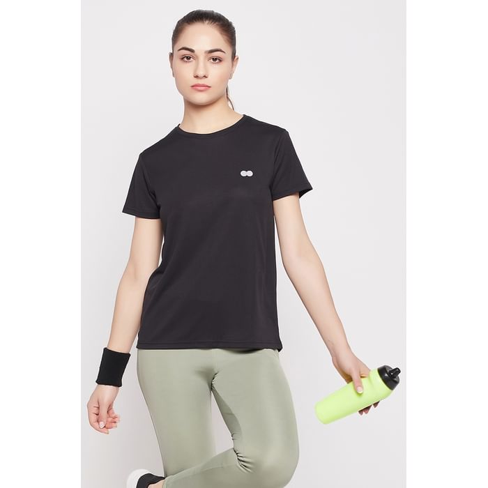 

Clovia Comfort Fit Active T-shirt in Black - AT5200A13