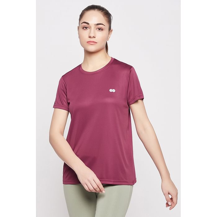 

Clovia Comfort-Fit Active T-shirt in Plum - AT5200P15, Purple