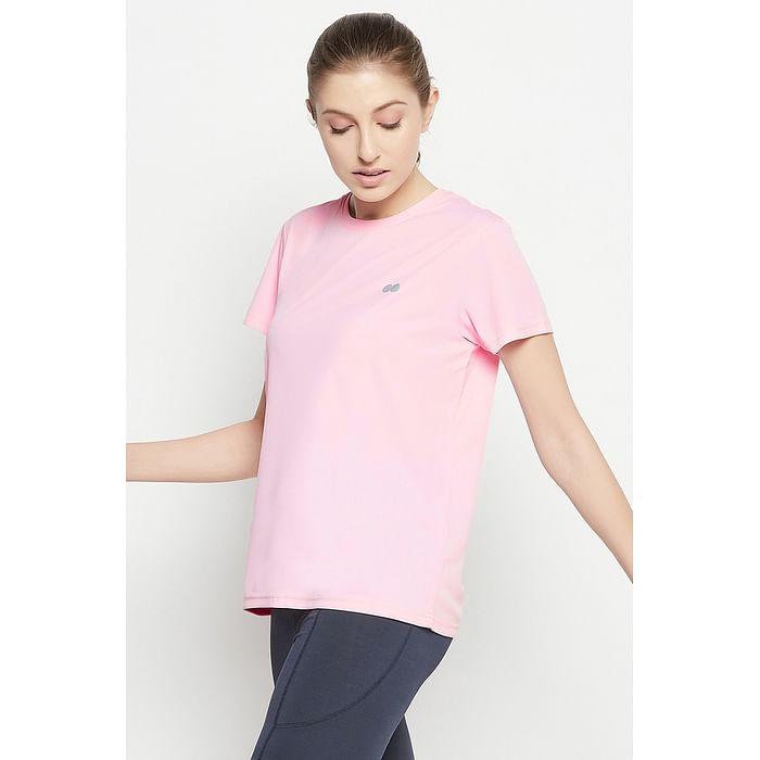 

Clovia Comfort Fit Active T-shirt in Baby Pink - AT5200P22