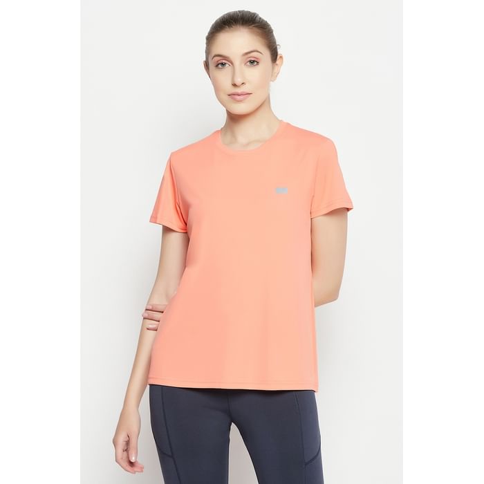 

Clovia Comfort Fit Active T-shirt in Peach Colour - AT5200P34