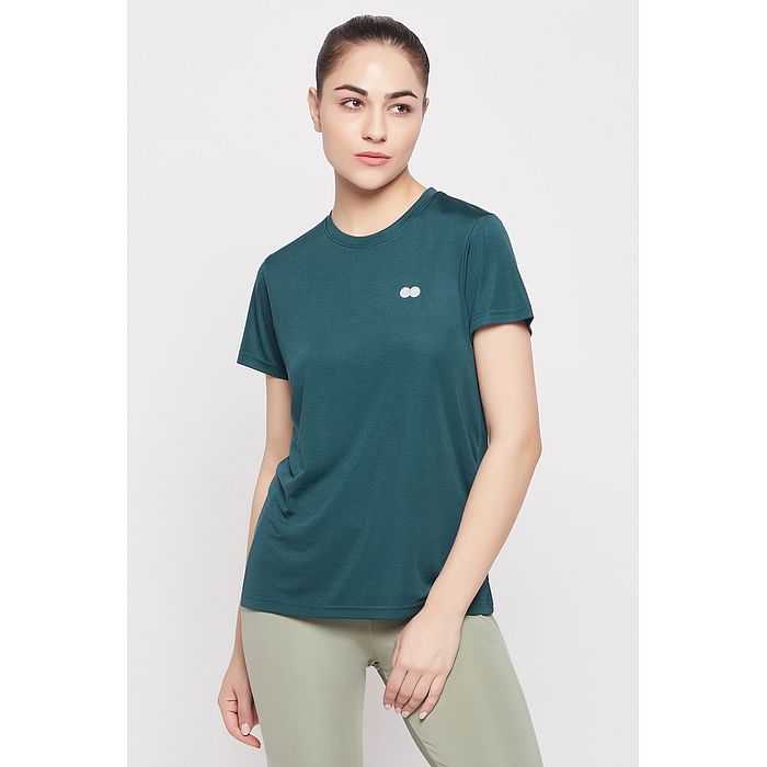 

Clovia Comfort-Fit Active T-shirt in Teal Green - AT5200P36