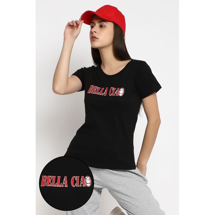 

Clovia Text Print Sleep T-shirt in Black - 100% Cotton - LT0126F13