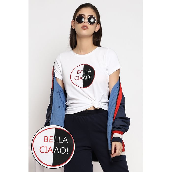 

Clovia Text Print Sleep T-shirt in White - 100% Cotton - LT0126P18
