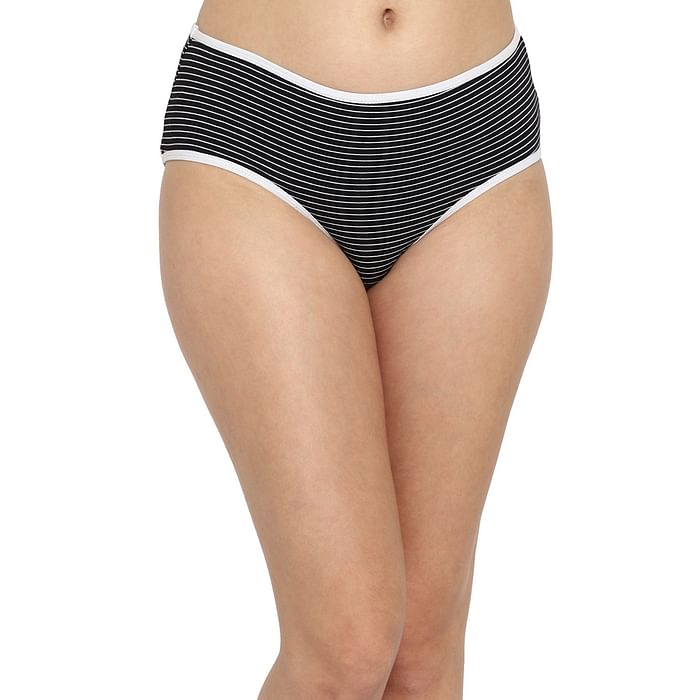 

Clovia Mid Waist Striped Hipster Panty in Black & White - Cotton - PN3411U13