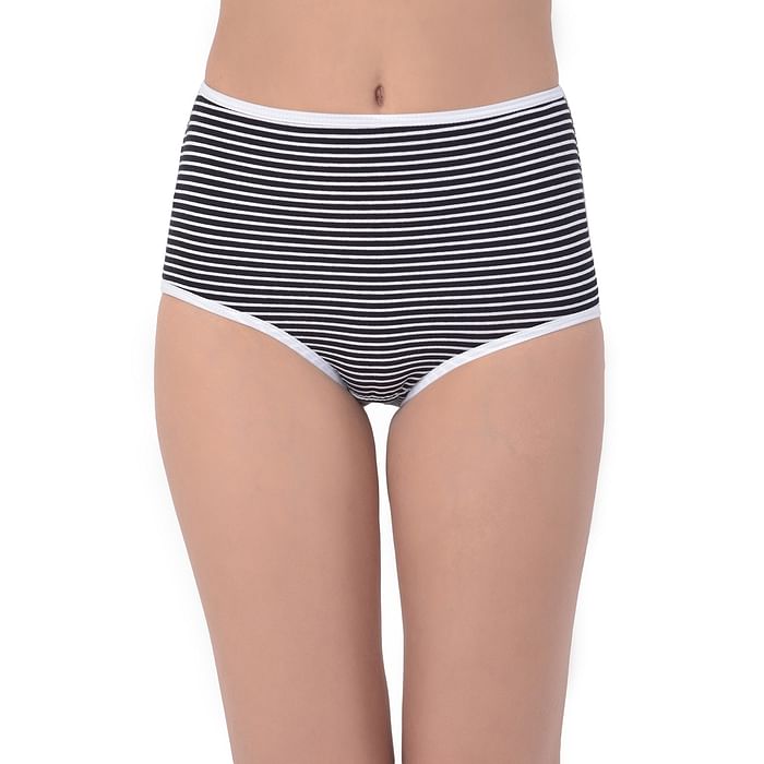 

Clovia Black & White Striped Mid Waist Hipster Panty - Cotton - PN2679L13