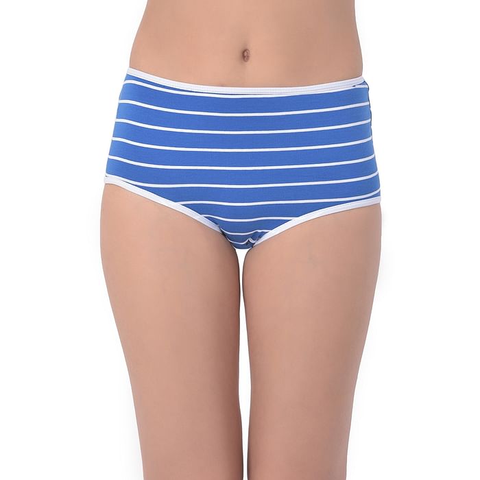 

Clovia Blue & White Striped High Waist Hipster Panty - Cotton - PN3219L08, Navy