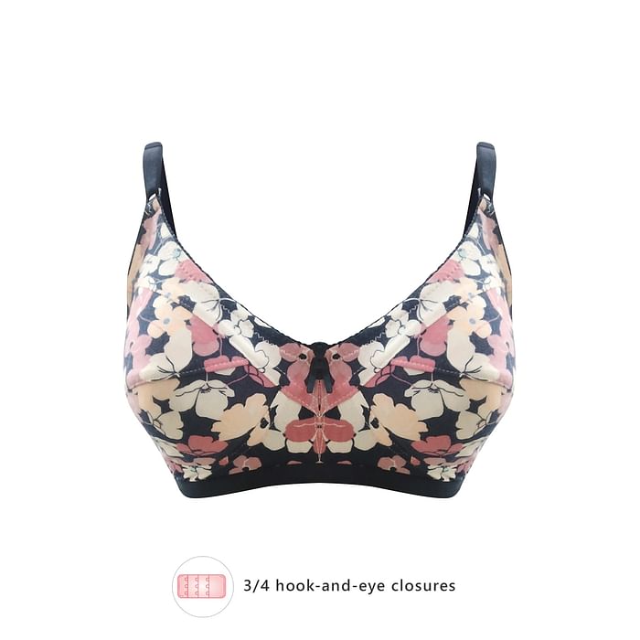 

Clovia Non-Padded Non-Wired Floral Print Full Figure Bra in Navy - Cotton Rich - BR0185H08