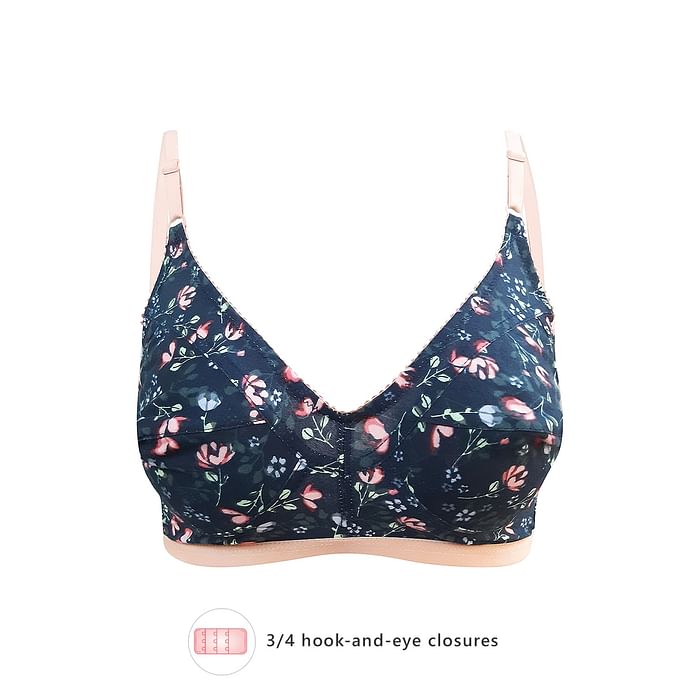 

Clovia Non-Padded Non-Wired Full Coverage Floral Print Bra - Cotton Rich - BR0185J08, Navy