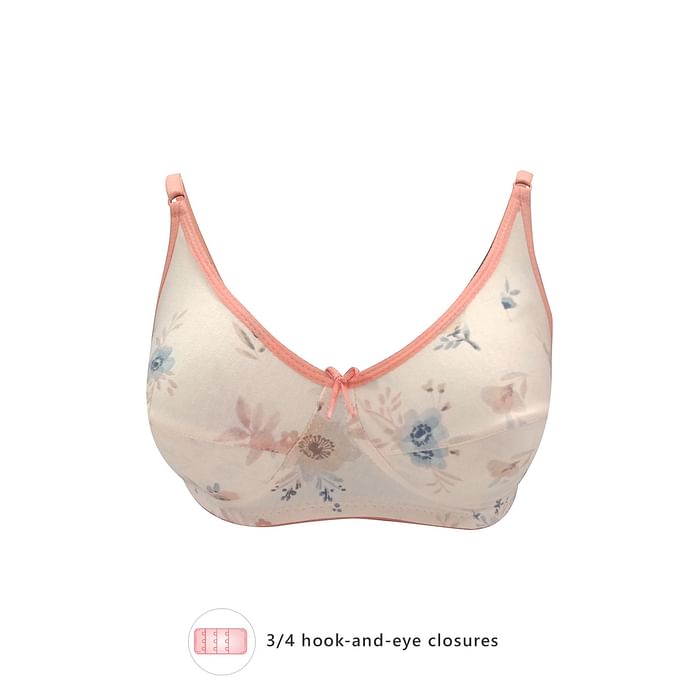 

Clovia Non-Padded Non-Wired Full Cup Floral Print Bra in Peach-Colour - Cotton - BR0227B16, Orange