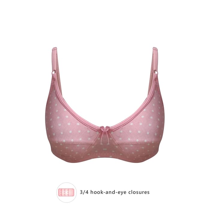 

Clovia Non-Padded Non-Wired Full Cup Polka Print Bra in Baby Pink - Cotton - BR0227E22, Light pink