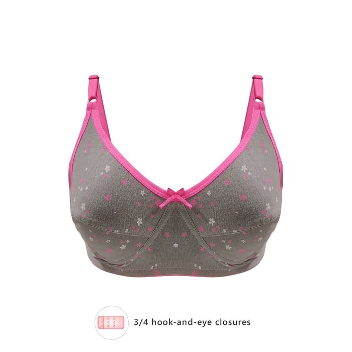 

Clovia Non-Padded Non-Wired Full Cup Floral Print Bra in Grey - Cotton - BR0227Z01, Light grey