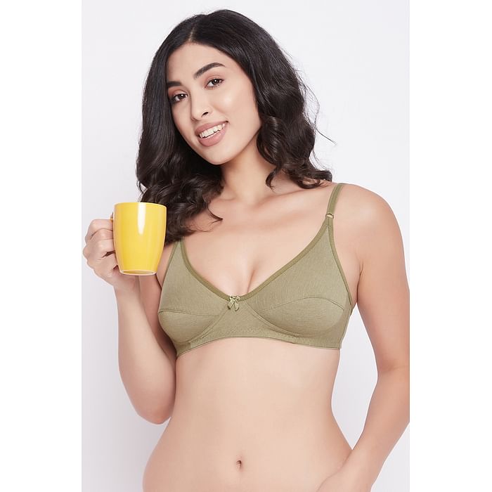 

Clovia Non-Padded Non-Wired Full Cup Everyday Bra in Olive Green - Cotton - BR0227Z11, Light green