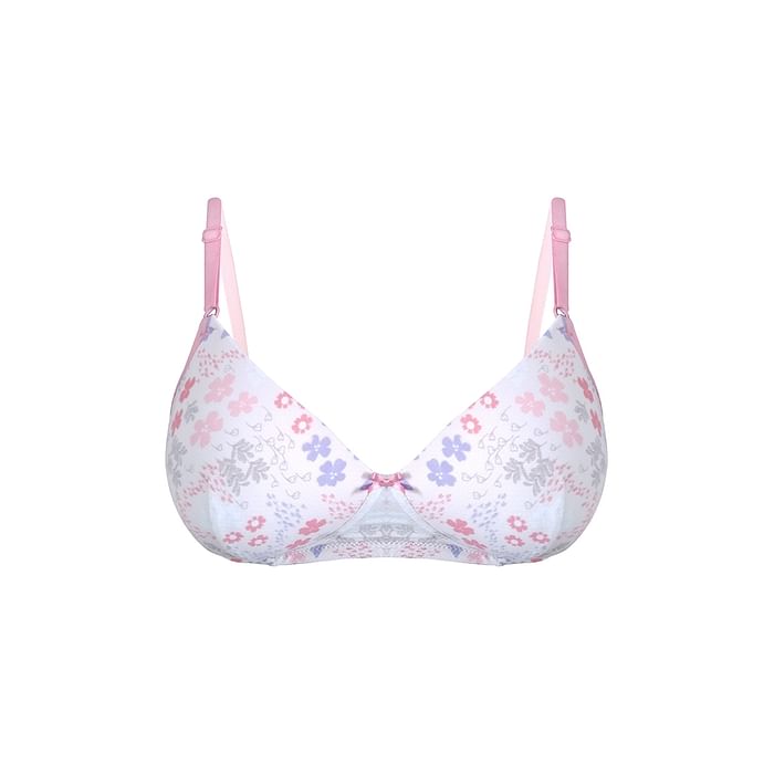 

Clovia Padded Non-Wired Full Cup Floral Print T-shirt Bra in White - BR0738H22, Light pink