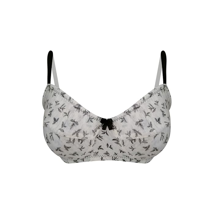 

Clovia Non-Padded Non-Wired Full Cup Leaf Print Balconette Bra in White - Cotton - BR0857B18