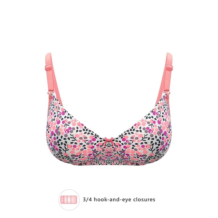 

Clovia Padded Non-Wired Full Cup Floral Print Multiway T-shirt Bra in White - BR0935K22, Light pink