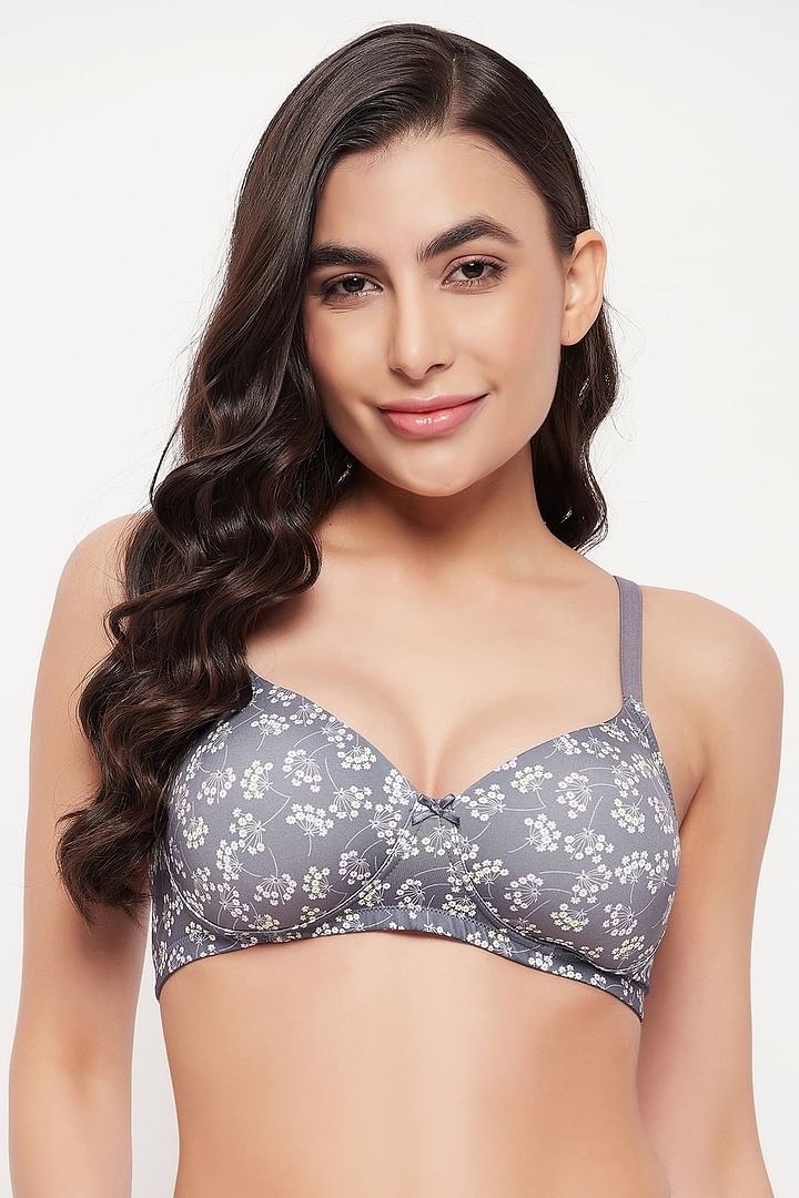 Buy Padded Non-Wired Full Cup Floral Print T-shirt Bra in Light
