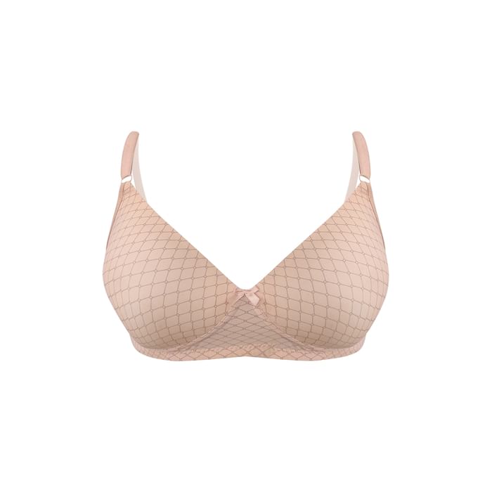 

Clovia Padded Non-Wired Full Cup Printed T-shirt Bra in Cream Colour - BR0935W24, Nude-colour