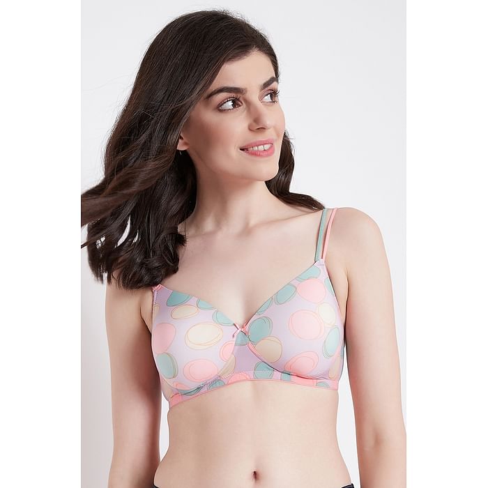 

Clovia Padded Non-Wired Printed Full Coverage T-Shirt Bra in Purple - BR1067A12, Lavender