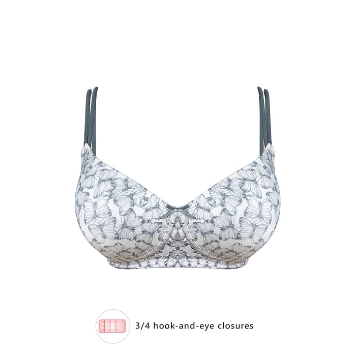 

Clovia Padded Non-Wired Full Cup Butterfly Print T-shirt Bra in White - BR1067N18