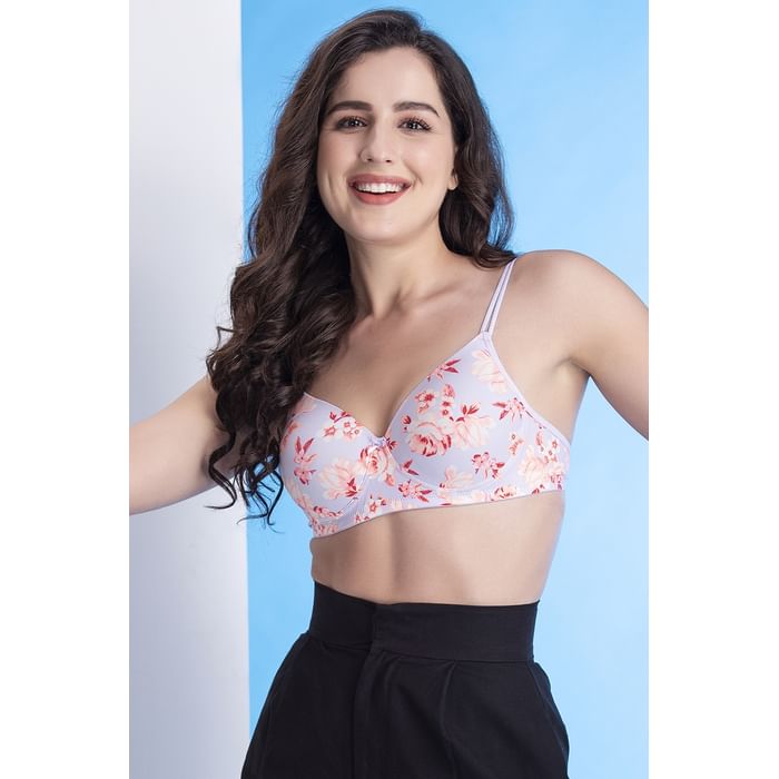 

Clovia Padded Non-Wired Full Cup Floral Print T-shirt Bra in Lilac - BR1067Q12, Lavender