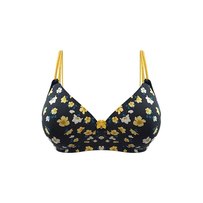 

Clovia Padded Non-Wired Full Cup Floral Print T-shirt Bra in Black - BR1067S13