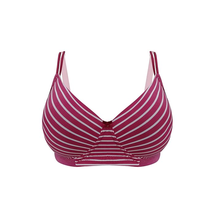 

Clovia Padded Non-Wired Full Cup Striped T-shirt Bra in Maroon - BR1067Z09