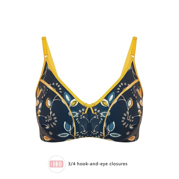 

Clovia Non-Padded Non-Wired Full Coverage Printed Bra In Blue - Cotton - BR1131P08, Navy