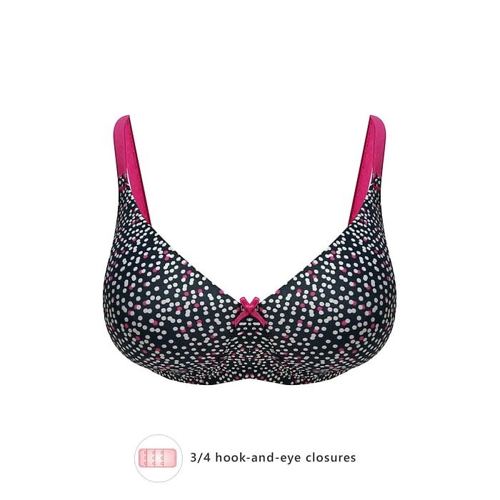

Clovia Padded Non-Wired Full Cup Polka Print T-shirt Bra in Black - BR1277X13