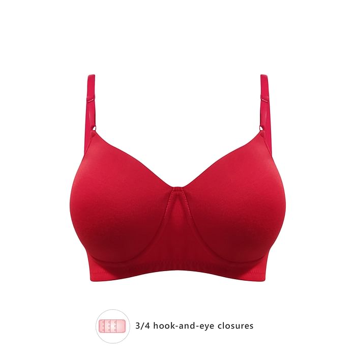 Clovia - Clovia Padded Non-Wired Full Coverage T-Shirt Bra in Red – Cotton Rich – BR1279P04