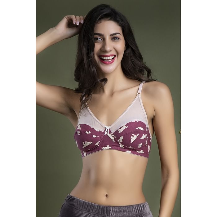 

Clovia Non-Padded Non-Wired Full Cup Printed Bra in Wine Colour - Cotton - BR1333V09, Maroon