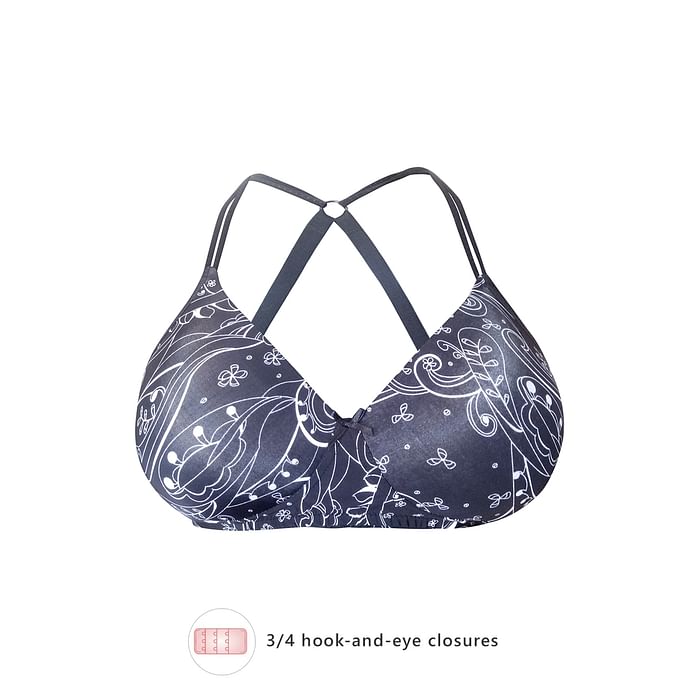 

Clovia Padded Non-Wired Printed Full Cup T-Shirt Bra with Racerback in Black - BR1390P13