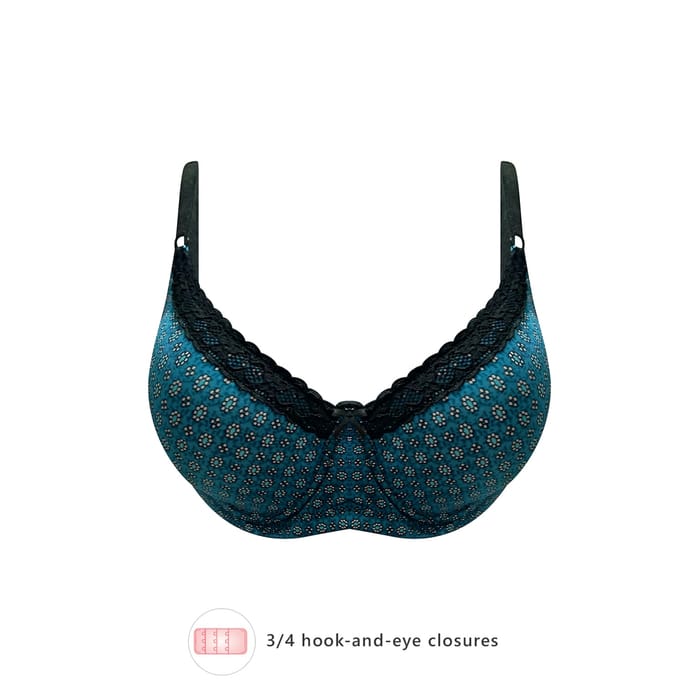 

Clovia Level 1 Push-Up Underwired Demi Cup Floral Print T-shirt Bra in Sea Green - Lace - BR1447P17, Dark green