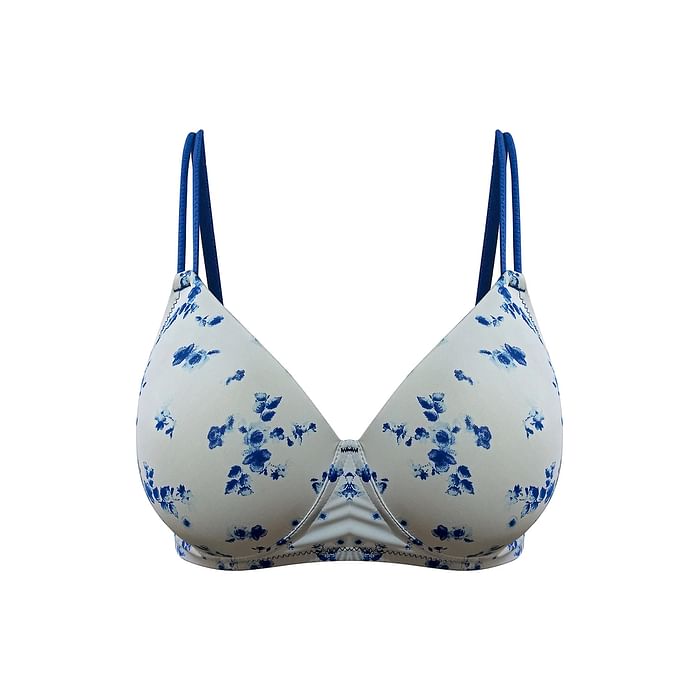 

Clovia Padded Non-Wired Floral Print Full Cup T-shirt Bra in White - BR1552M18