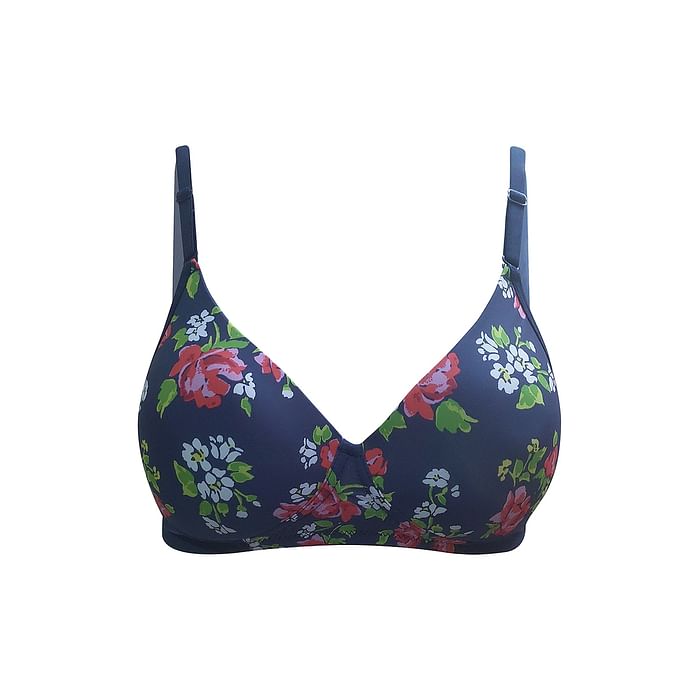 

Clovia Padded Non-Wired Floral Print Multiway T-Shirt Bra - BR1568P08, Navy