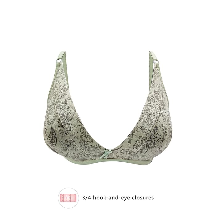 

Clovia Non-Padded Non-Wired Demi Cup Paisley Print Plunge Bra in Olive Green - Cotton Rich - BR1595A17, Dark green