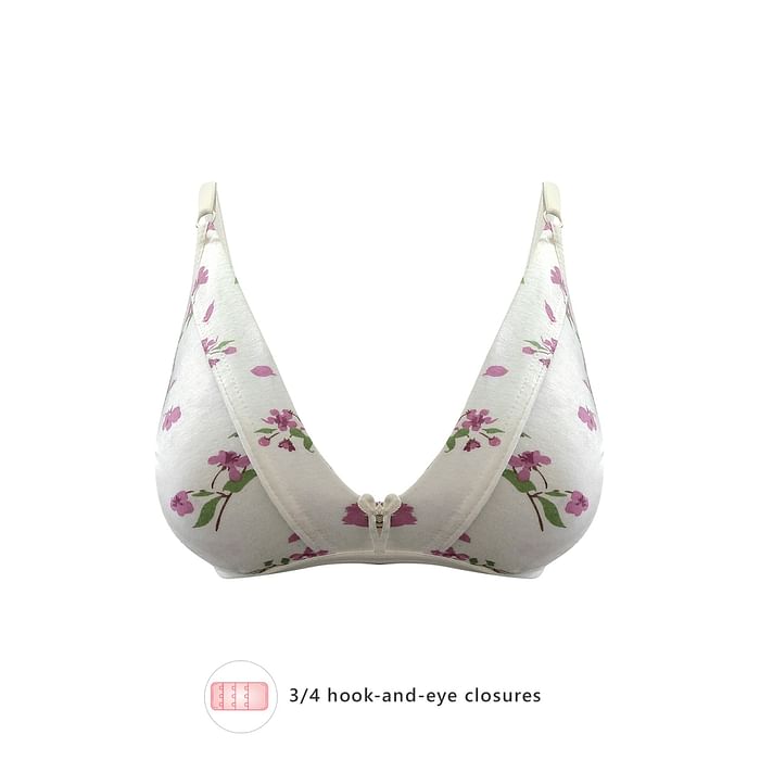 

Clovia Non Padded Non Wired Demi Cup Floral Print Plunge Bra in White - Cotton - BR1595B18