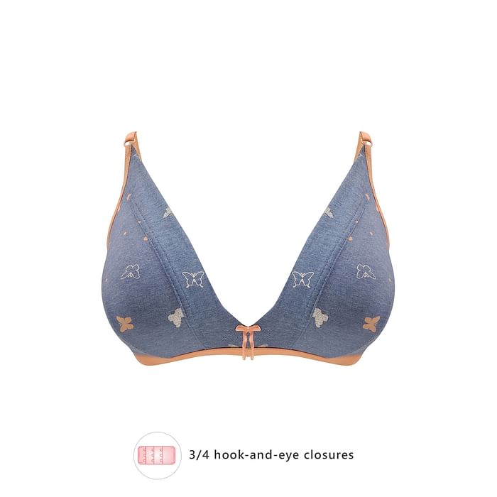 

Clovia Non-Padded Non-Wired Butterfly Print Demi Cup Plunge Bra in Blue - Cotton - BR1595E03, Light blue