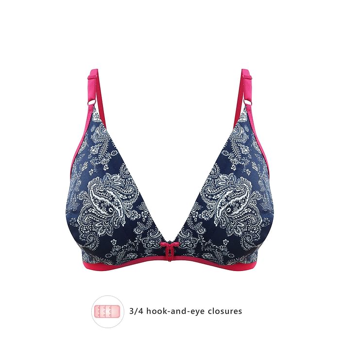 

Clovia Cotton Rich Floral Print Non-Padded Non-Wired Bra - BR1595E08, Navy