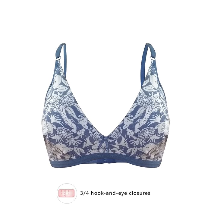 

Clovia Non-Padded Non-Wired Demi Cup Pineapple Print Bra in Blue- Cotton Rich - BR1595T08, Navy