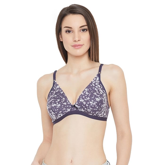 

Clovia Non-Padded Non-Wired Printed Plunge Bra in Purple - Cotton Rich - BR1595T12, Lavender